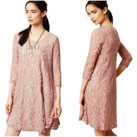 Anthro Puella blush lace swing trapeze dress Size XS - Picture 1 of 8